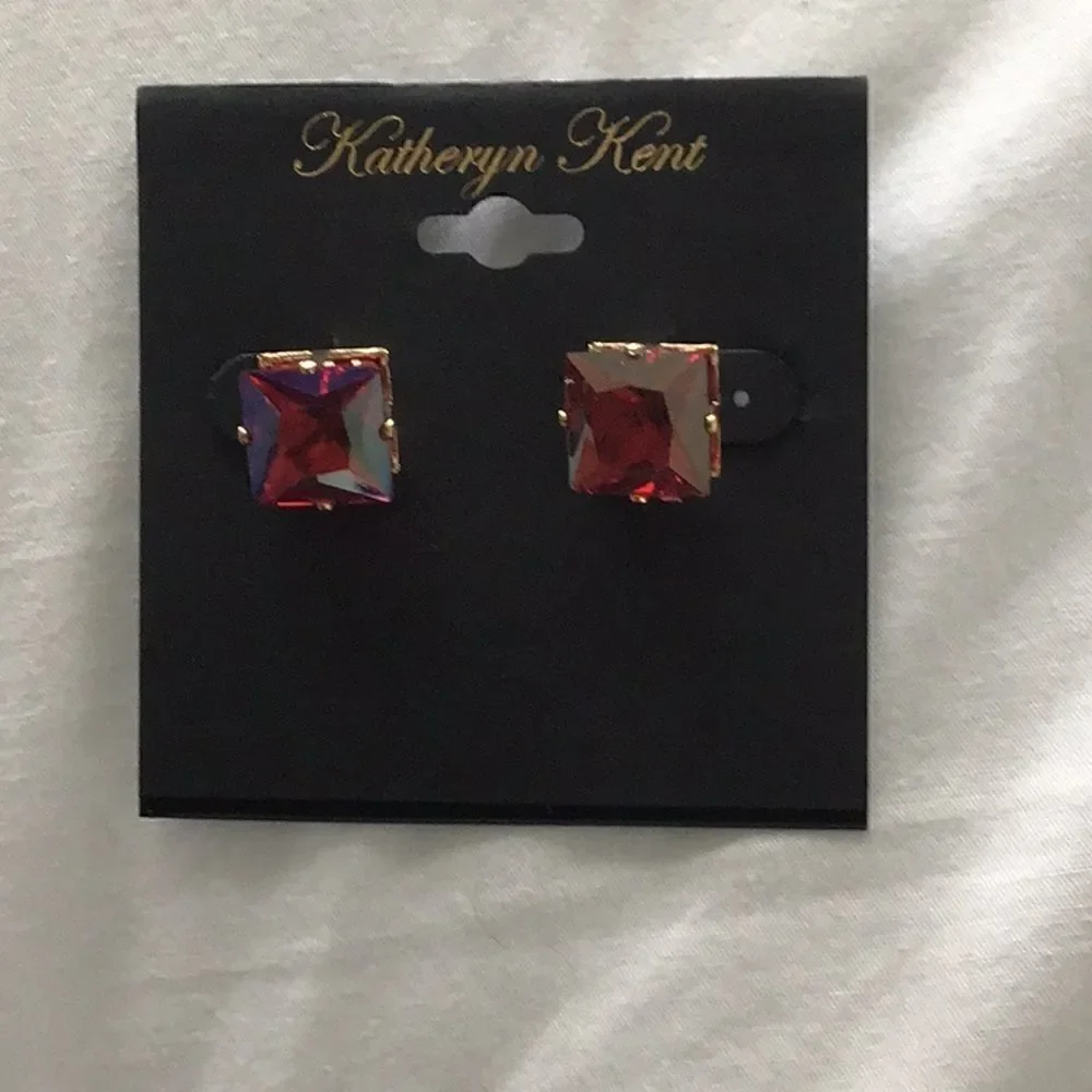 KATHERYN KENT, Gold-tone Square Crystal Stud Earrings 2 pair